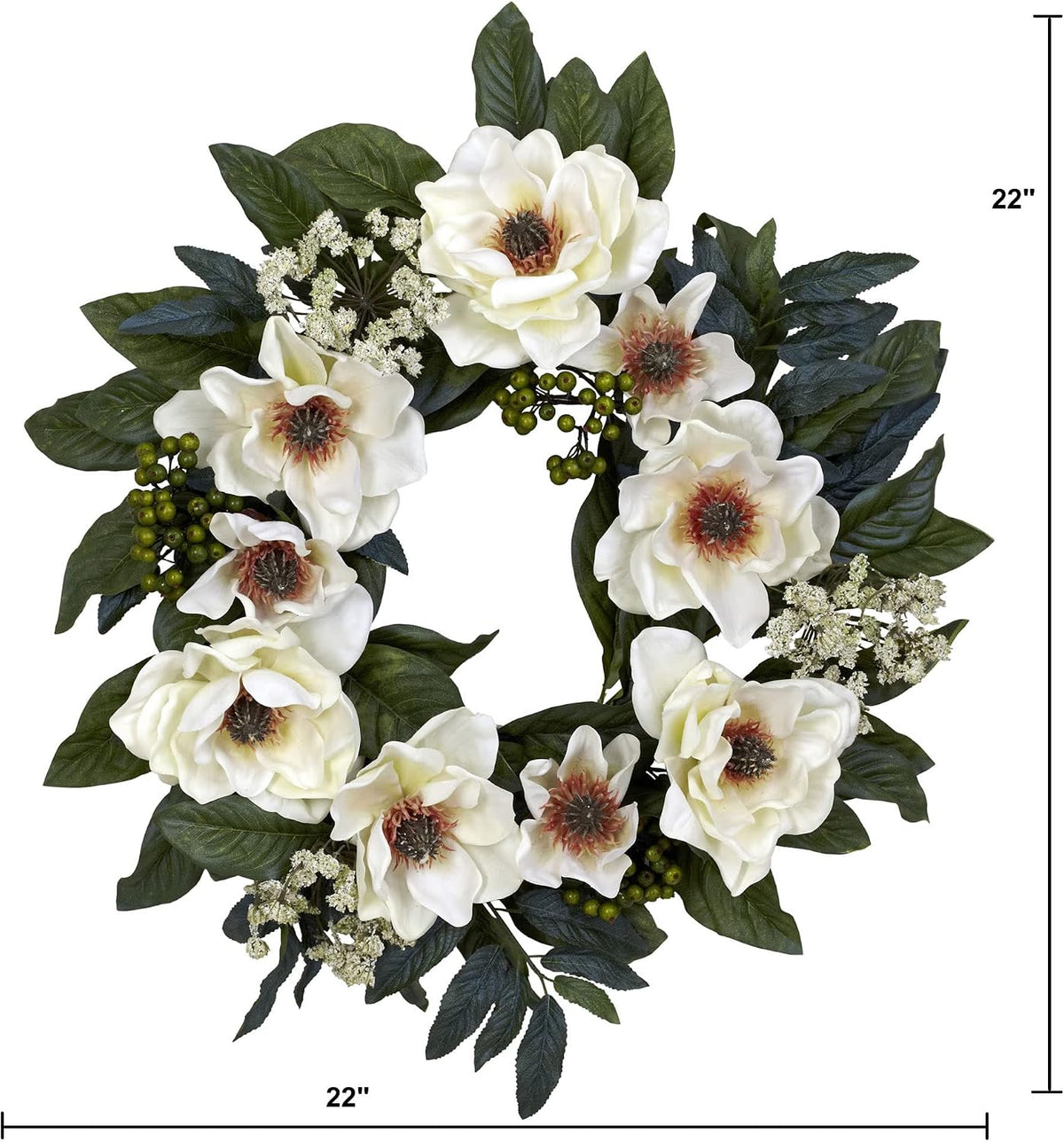 4793 22in. Magnolia Wreath,White