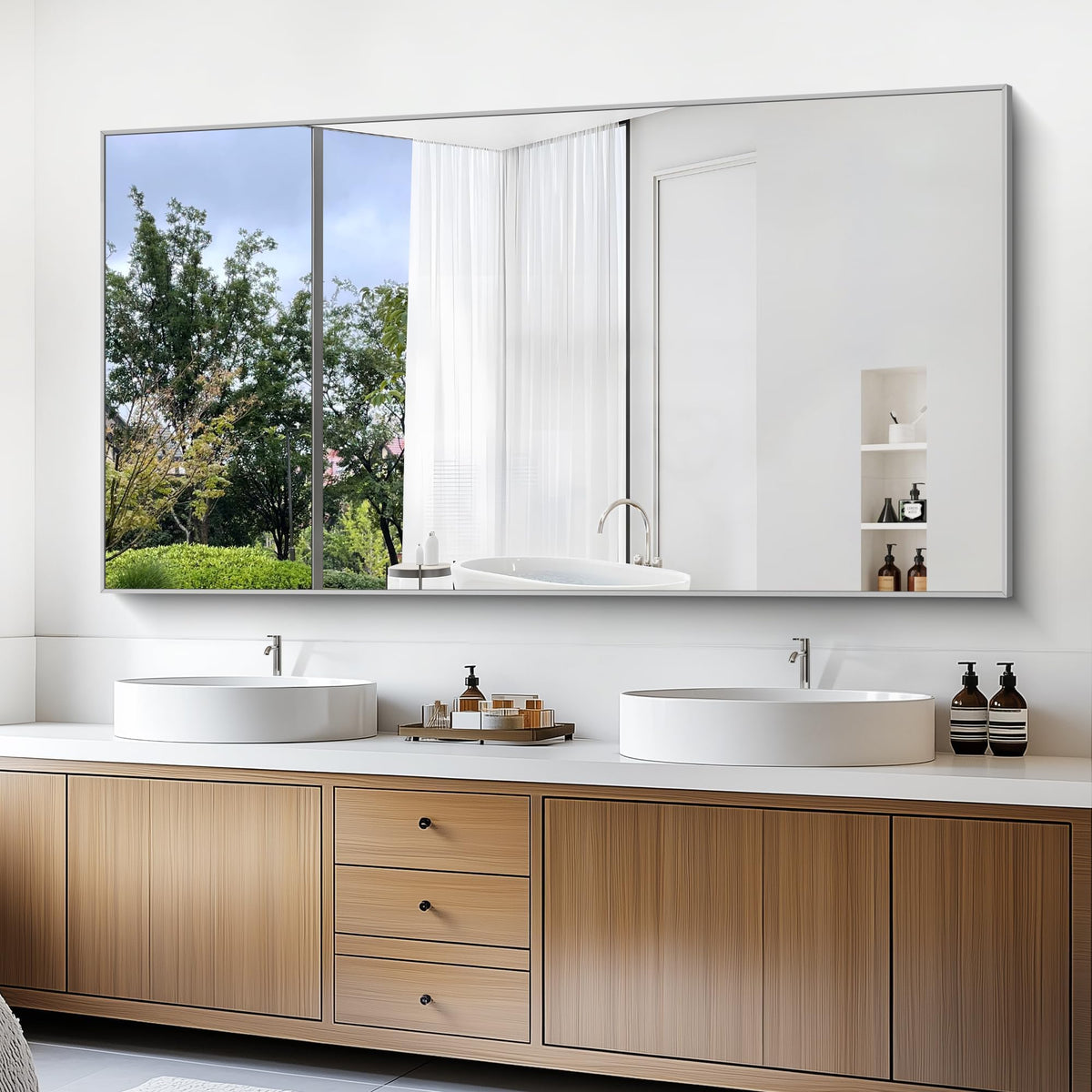 36x72inch Bathroom Mirror, Silver Rectangle Mirror with Thin Metal Frame, Large Rectangular Wall Mirrors m, Hair
