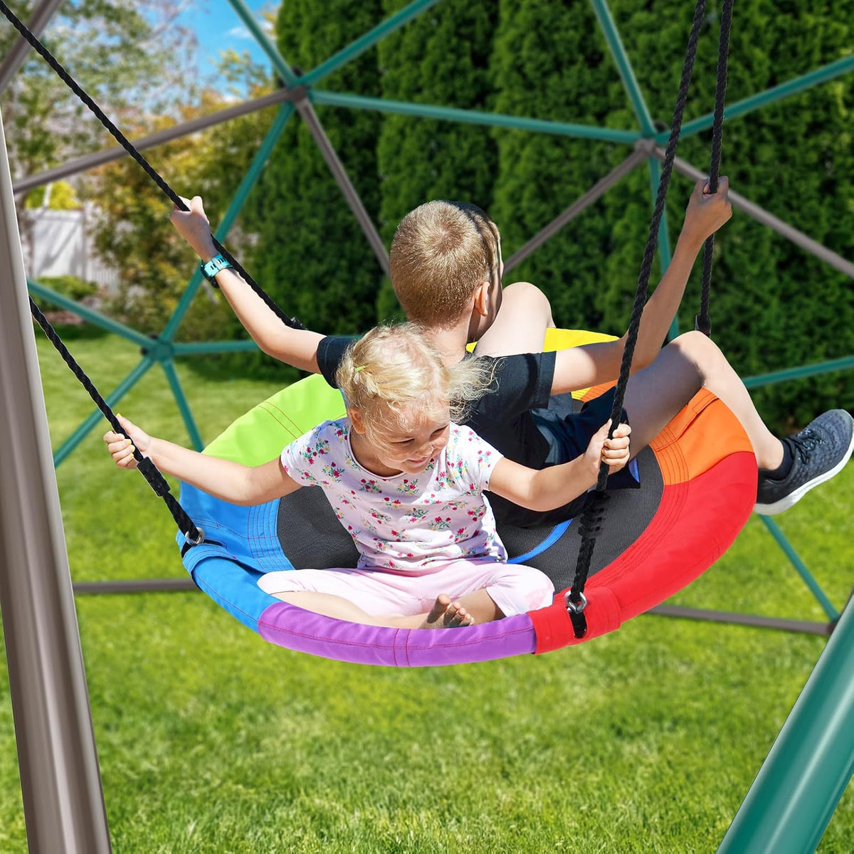 10 ft Climbing Dome Swing Set with Saucer Swing for Kids Outdoor