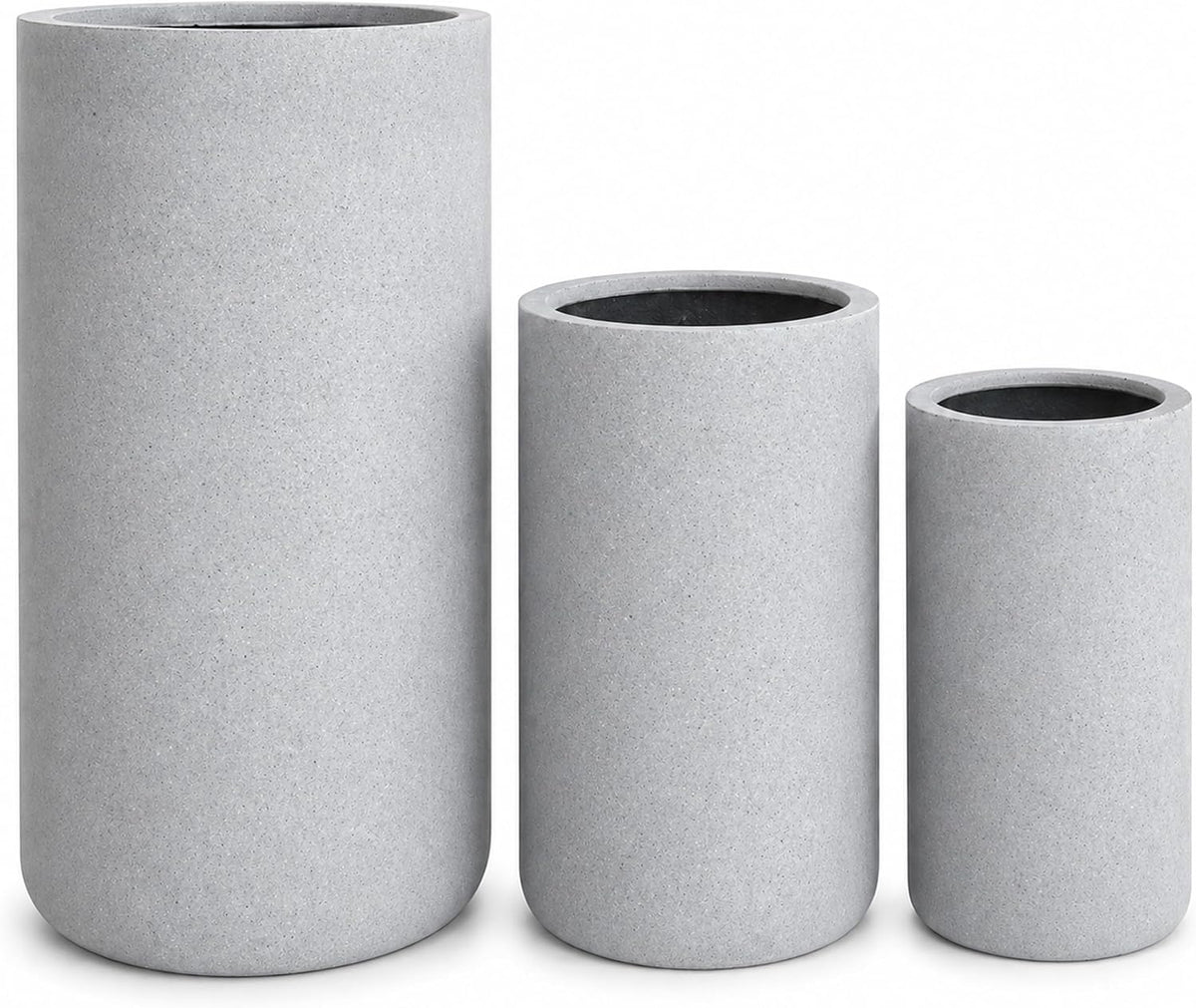 Set of 3 Tall Cylinder Polystone Indoor/Outdoor Planters, Gray