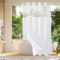No Hook Waffle Weave Shower Curtain with Snap-in Fabric Liner Set Style with Mesh Top Window, Waterproof & Washable