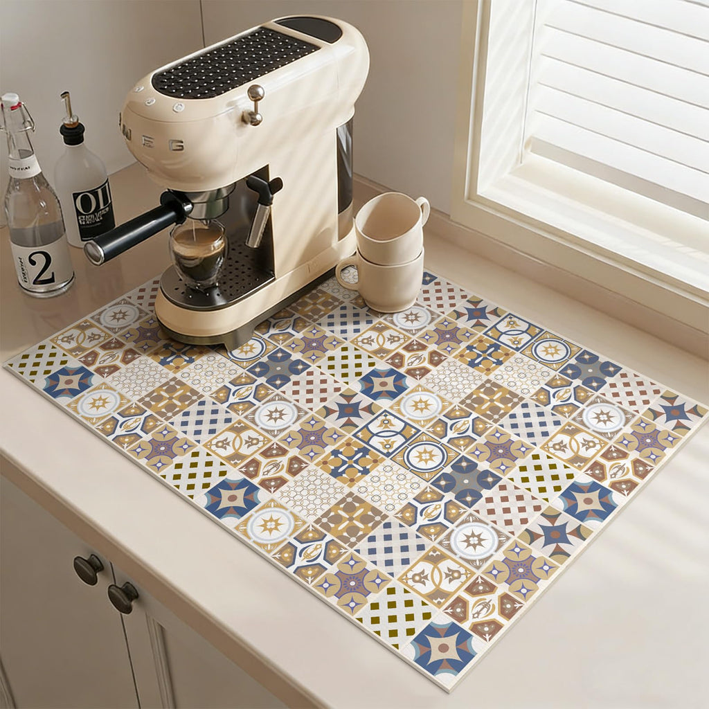 Boho Coffee Mat Cuttable Placemat Quick Dry Dish Mat Counter Sink 16"X24" (Elegant Mosaic C)