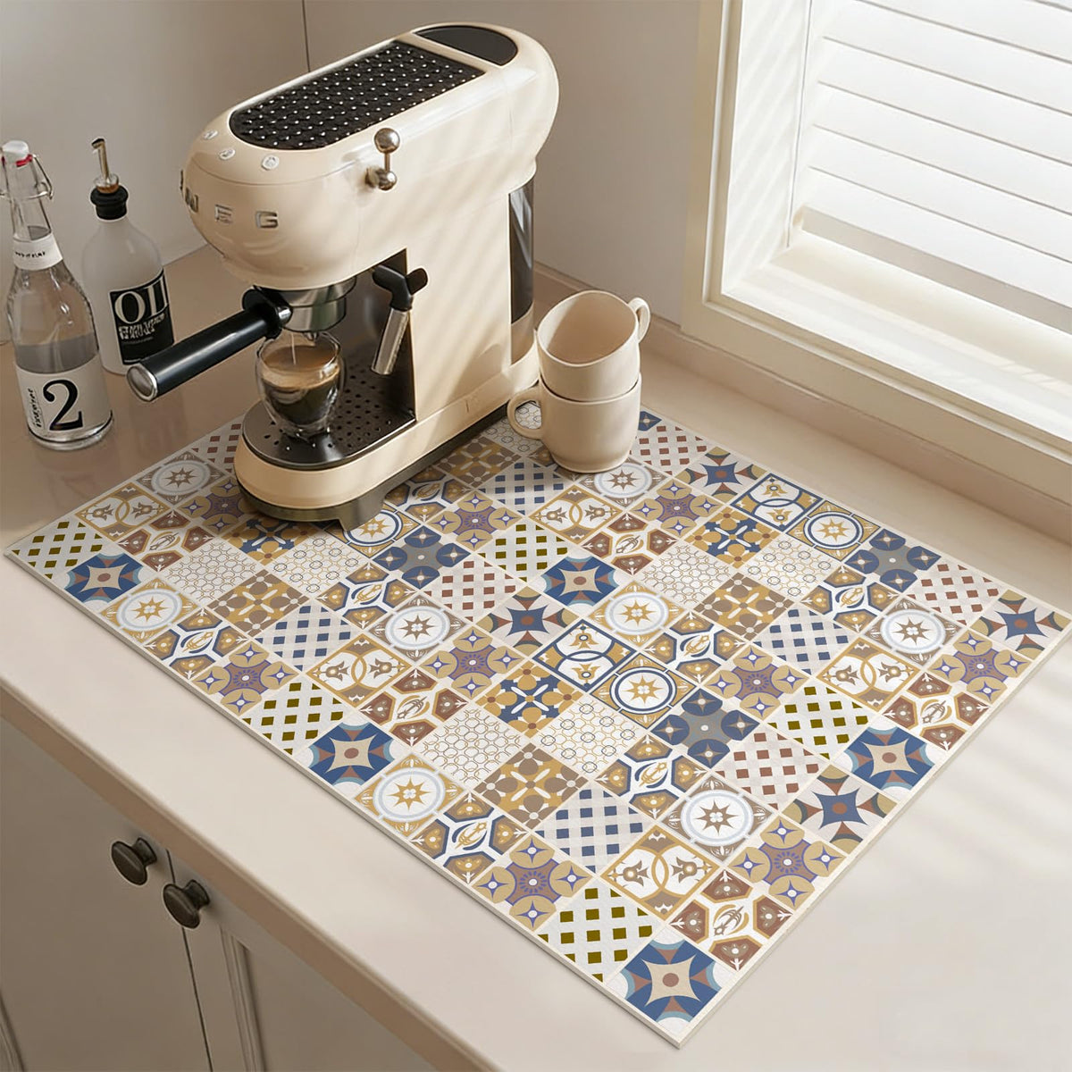 Boho Coffee Mat Cuttable Placemat Quick Dry Dish Mat Counter Sink 16"X24" (Elegant Mosaic C)