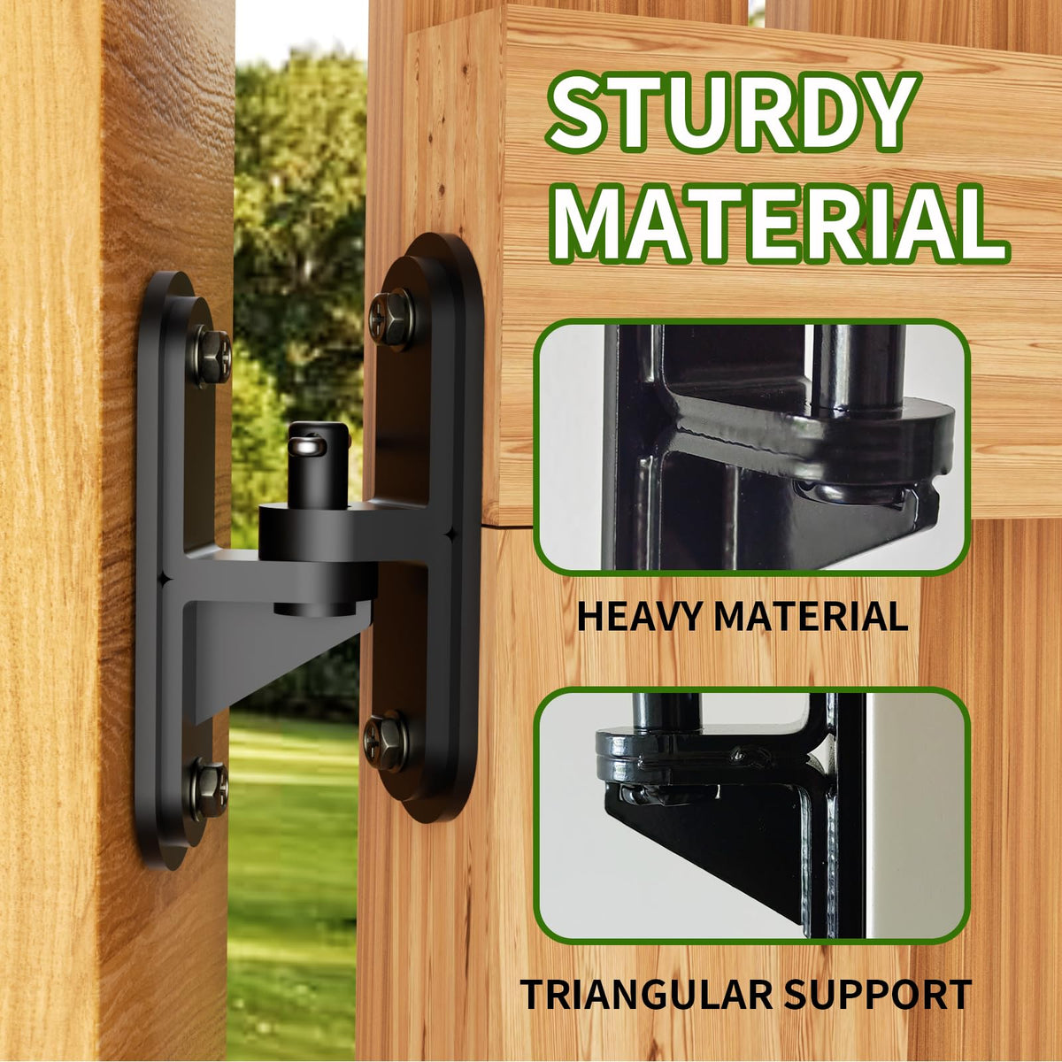 Heavy Duty Gate Hinges 2 Pack, Steel Anti-Sag Design Wall Mount