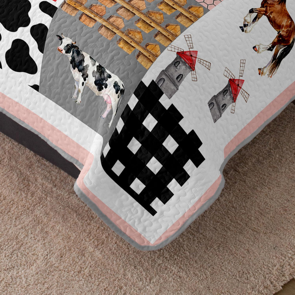 Farmhouse Patchwork Quilt, Country Bedding with 2 Pillowcases.