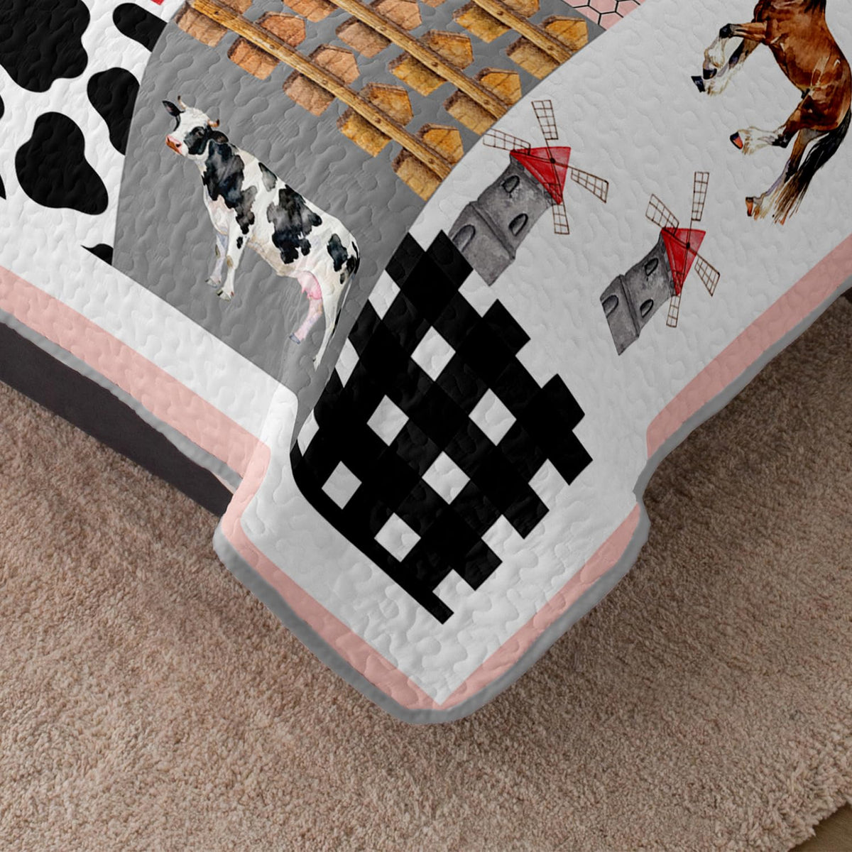 Farmhouse Patchwork Quilt, Country Bedding with 2 Pillowcases.