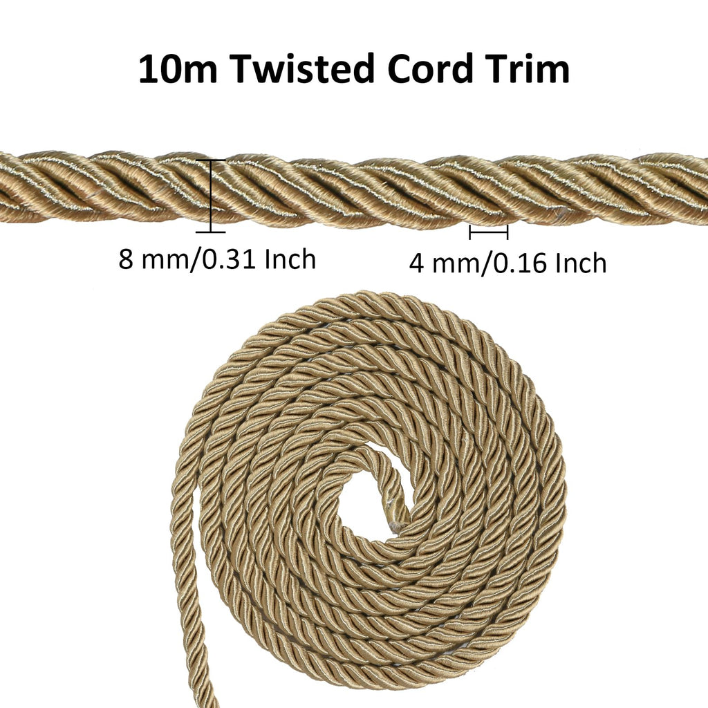 M Twisted Cord Trim Rope(Gold) - 10 Yards 8m