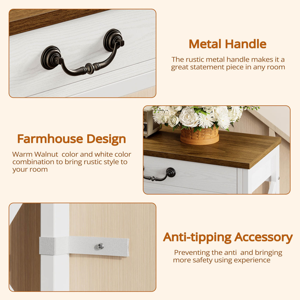 39.4" Farmhouse Console Table with Storage, White/Walnut