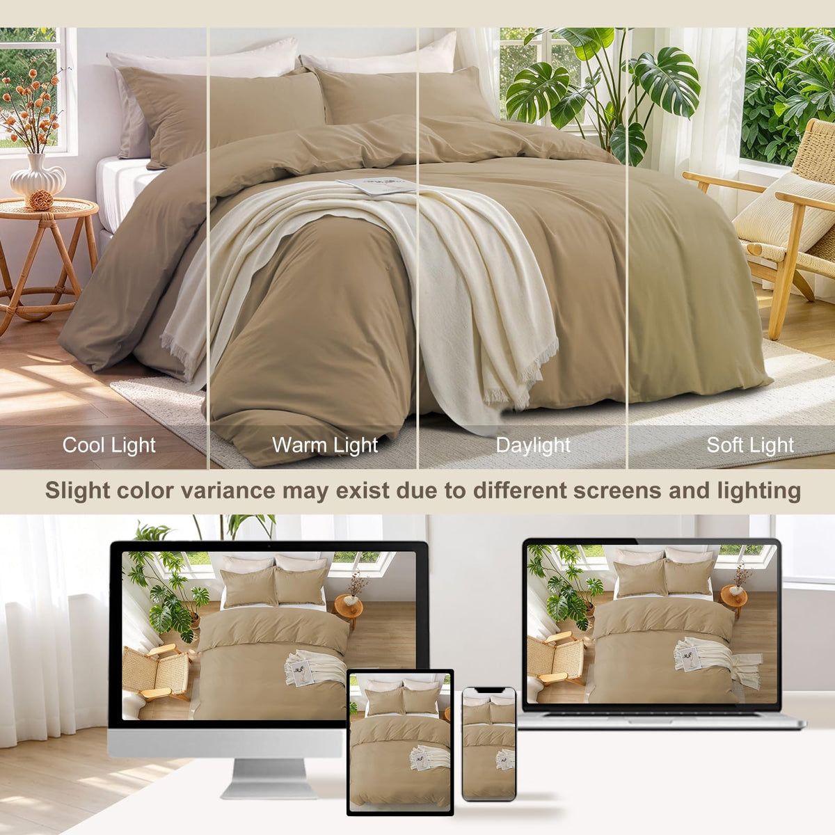 Duvet Cover Set 100% Washed Cotton Solid 3pcs