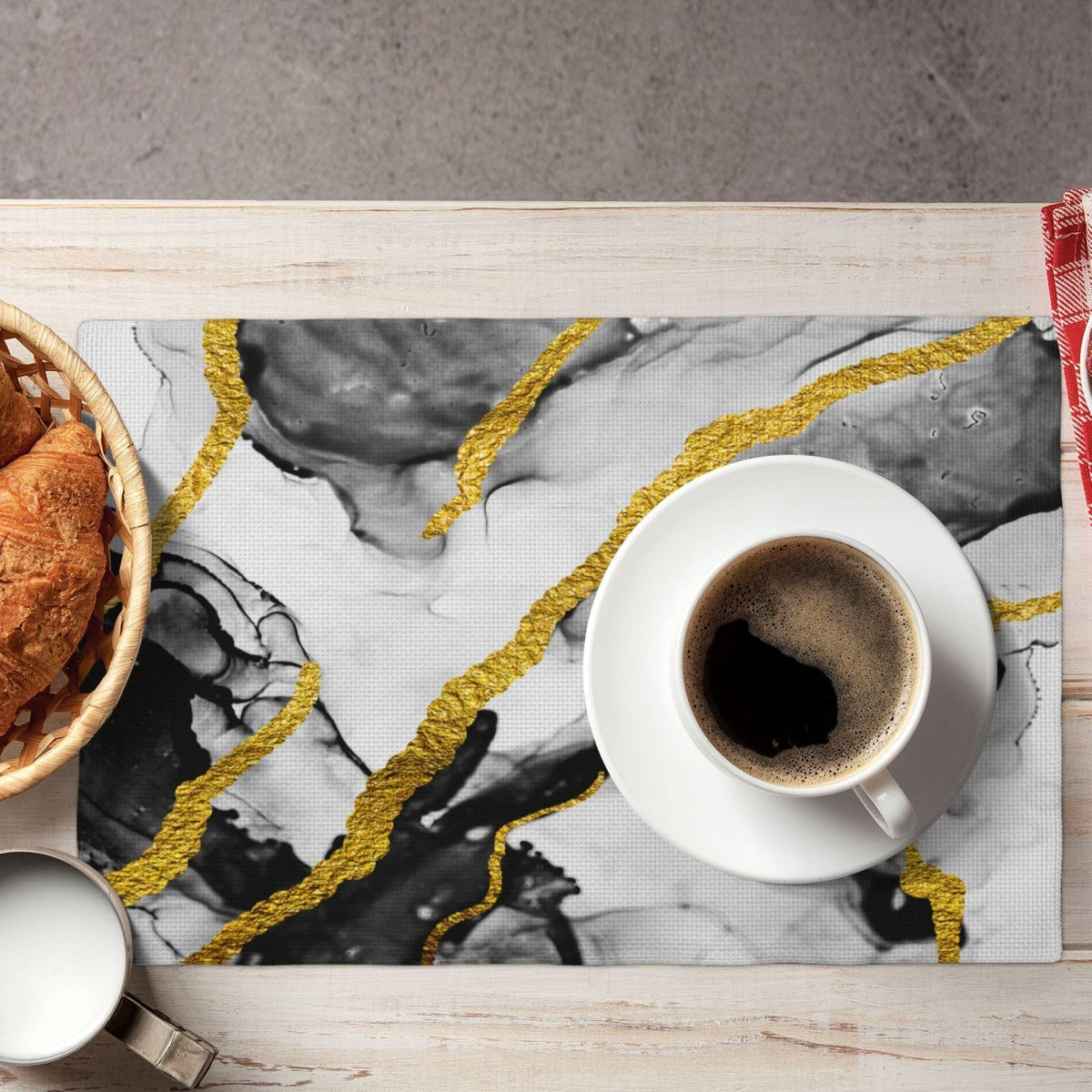 Black White and Gold Marble Linen Placemats Set of 4, Modern Luxury Washable Non-Slip Heat-Resistant Durable Kitchen