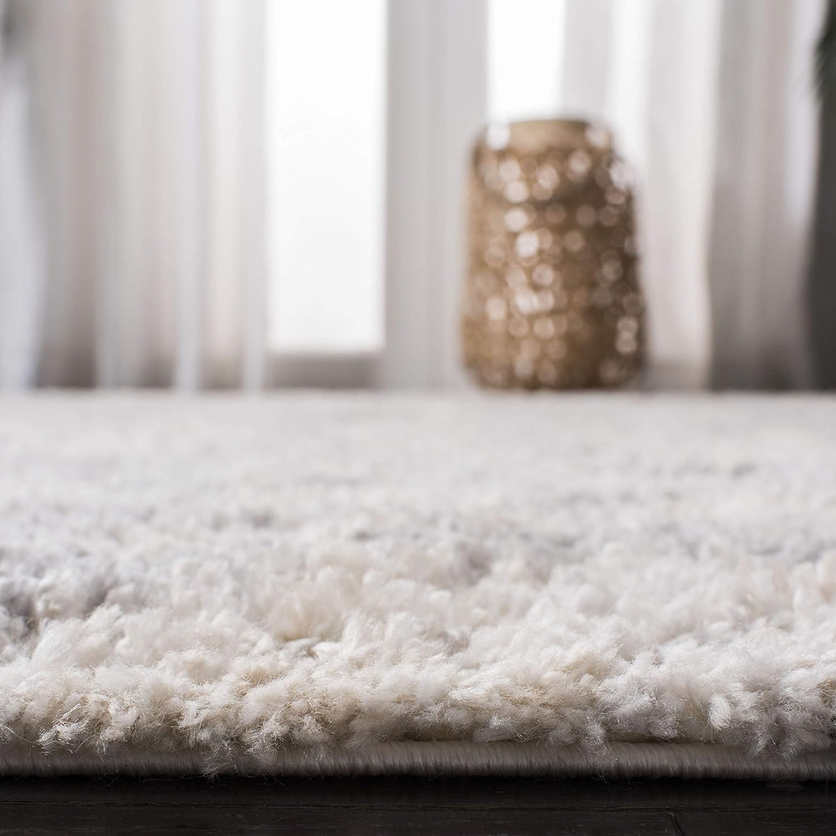 Berber Shag Collection Area Rug - 3'3" Square, Cream & Grey, Moroccan Design, Non-Shedding & Easy Care, 1.2-inch