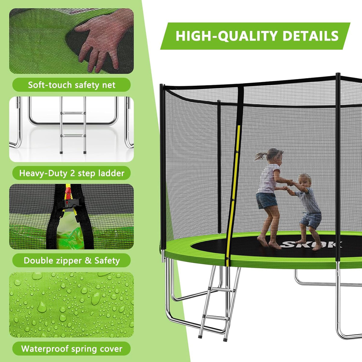 Trampoline for Kids,400LBS Outdoor Trampoline with Net-ASTM Approved Trampoline for Children and Adults