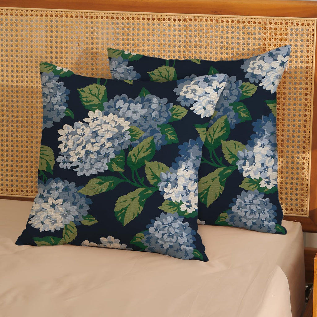 Navy Blue Floral Throw Pillow Covers 22x22 Inch 2 Pcs Blue Green Hydrangea Flower Decor Pillow Covers Spring Summer