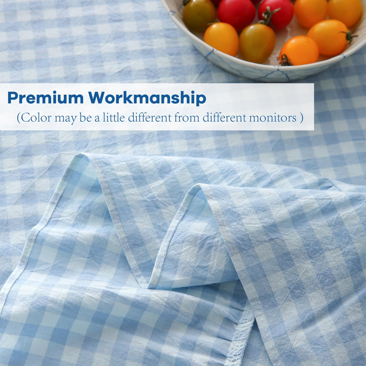 Light Blue White Gingham Ruffle Tablecloth Rectangular 120"x60"