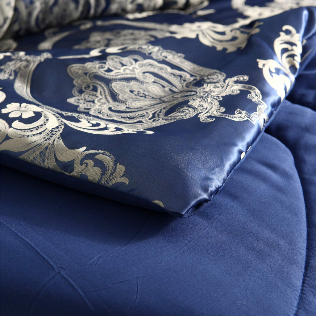 Comforter Set Silk Blanket All Season Bed Comforter Set Royal Blue Jacquard Quilt Soft Microfiber Bedding