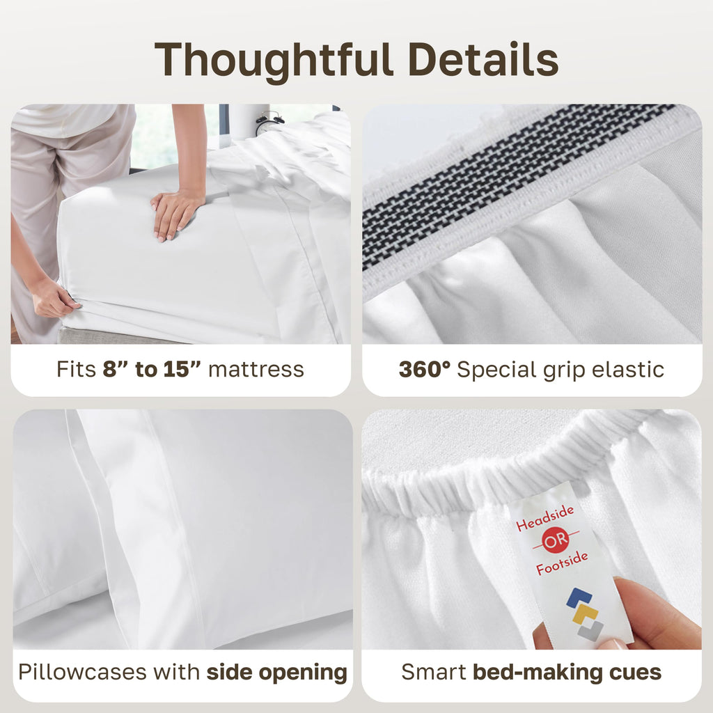 800 Thread Count Sheets, 5 Pcs Set, White