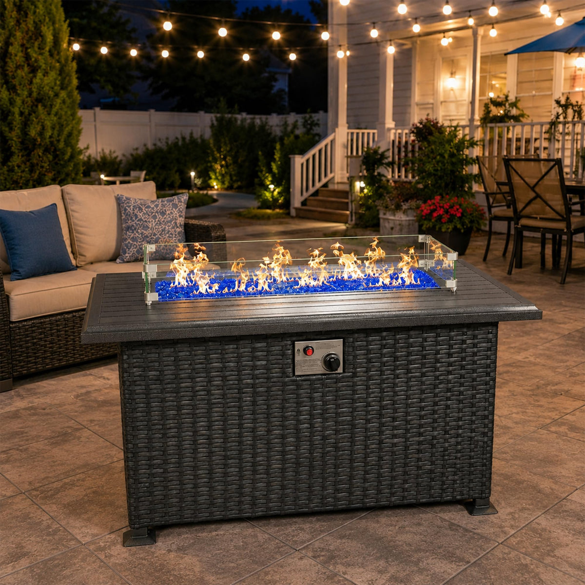 Outdoor Patio Propane Gas Fire Pit Table 50, 000 BTU Wicker Design