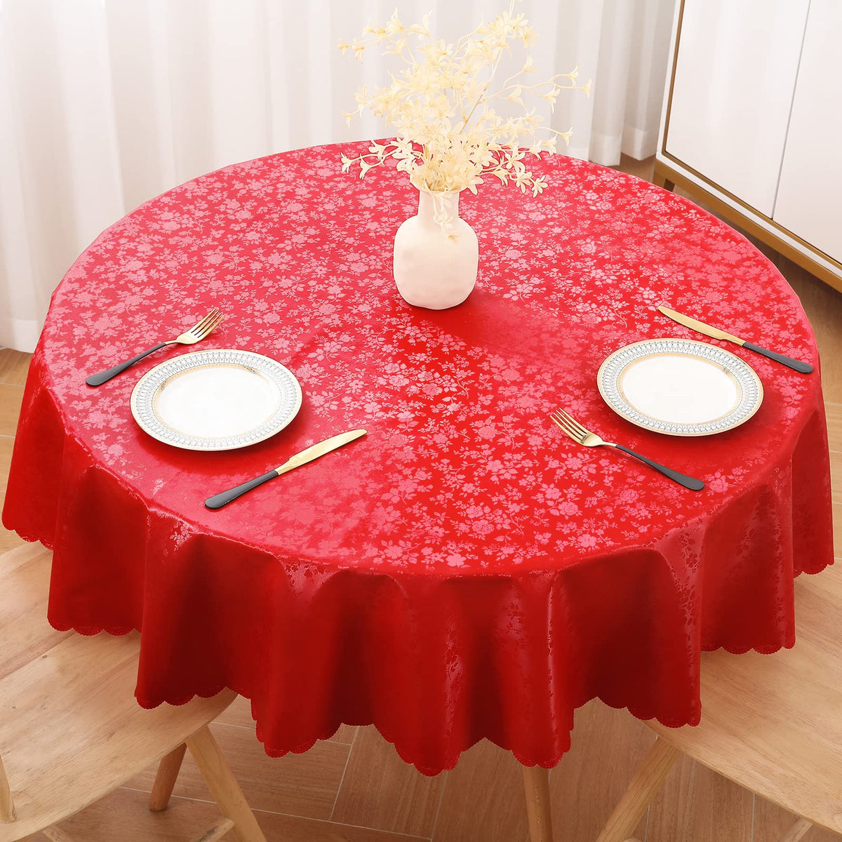Round Waterproof Heavy Duty Vinyl Tablecloths, 70 x 70 Inch