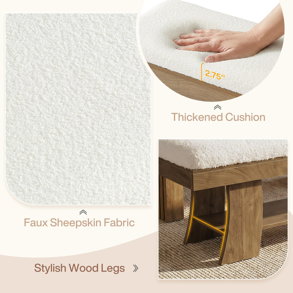 59-Inch Upholstered Entryway Bench with Storage Shelf, Indoor Cushioned Shoe Bench Seat, Farmhouse Skinny End of Bed
