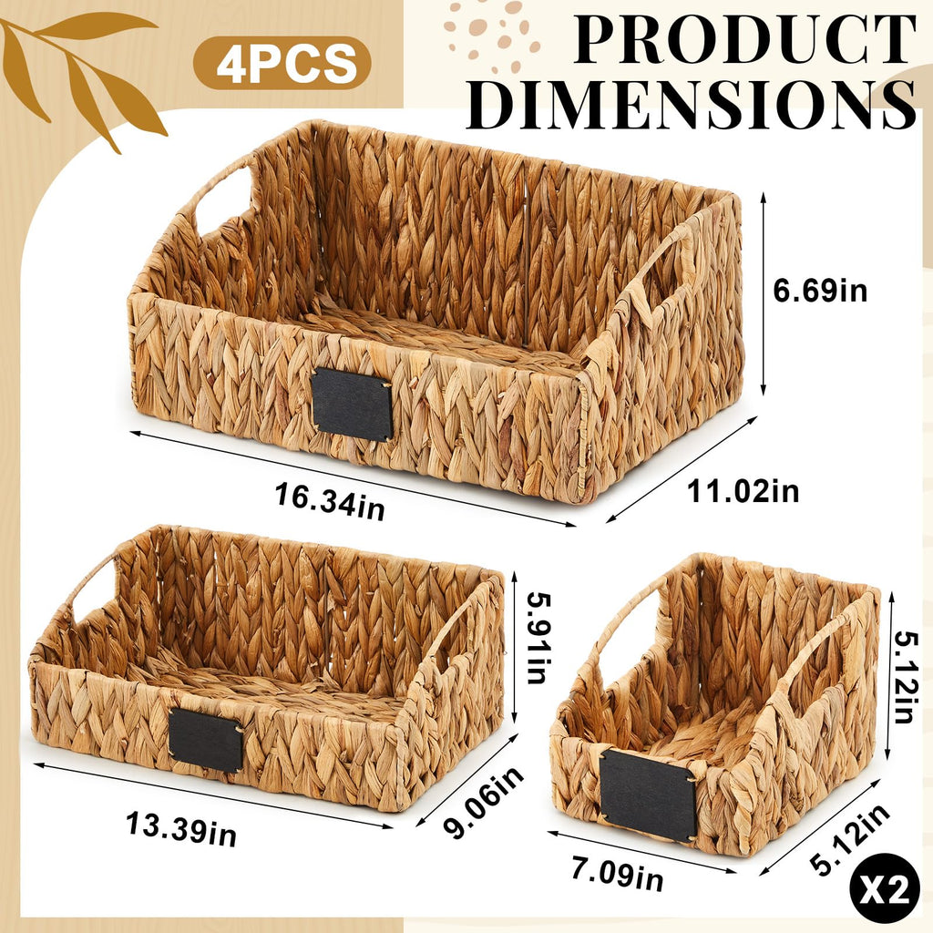 4 Pcs Water Hyacinth Storage Basket Set Boho Decor