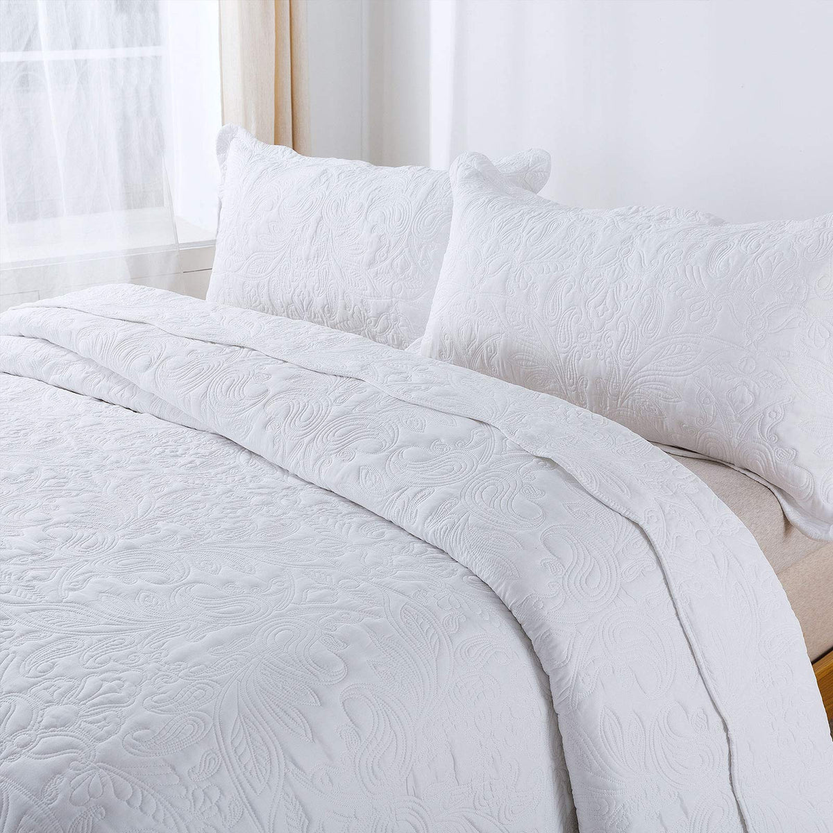 Oversized Queen Bedspreads 110x106- Queen Size Quilt Bedding Sets 3-Piece, Paisley Coverlets Lightweight Bedlinen Set
