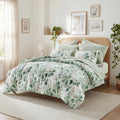 Lightweight Seersucker Botanical Comforter Set, 9 Pieces Reversible Design Bed in A Bag Set, Premium