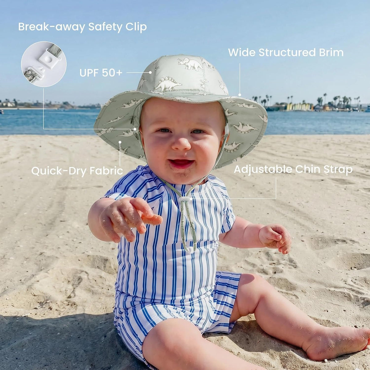 Baby Sun Hat UPF 50+ Wide Brim Quick-Dry Beach Hat for Boy Girl 0