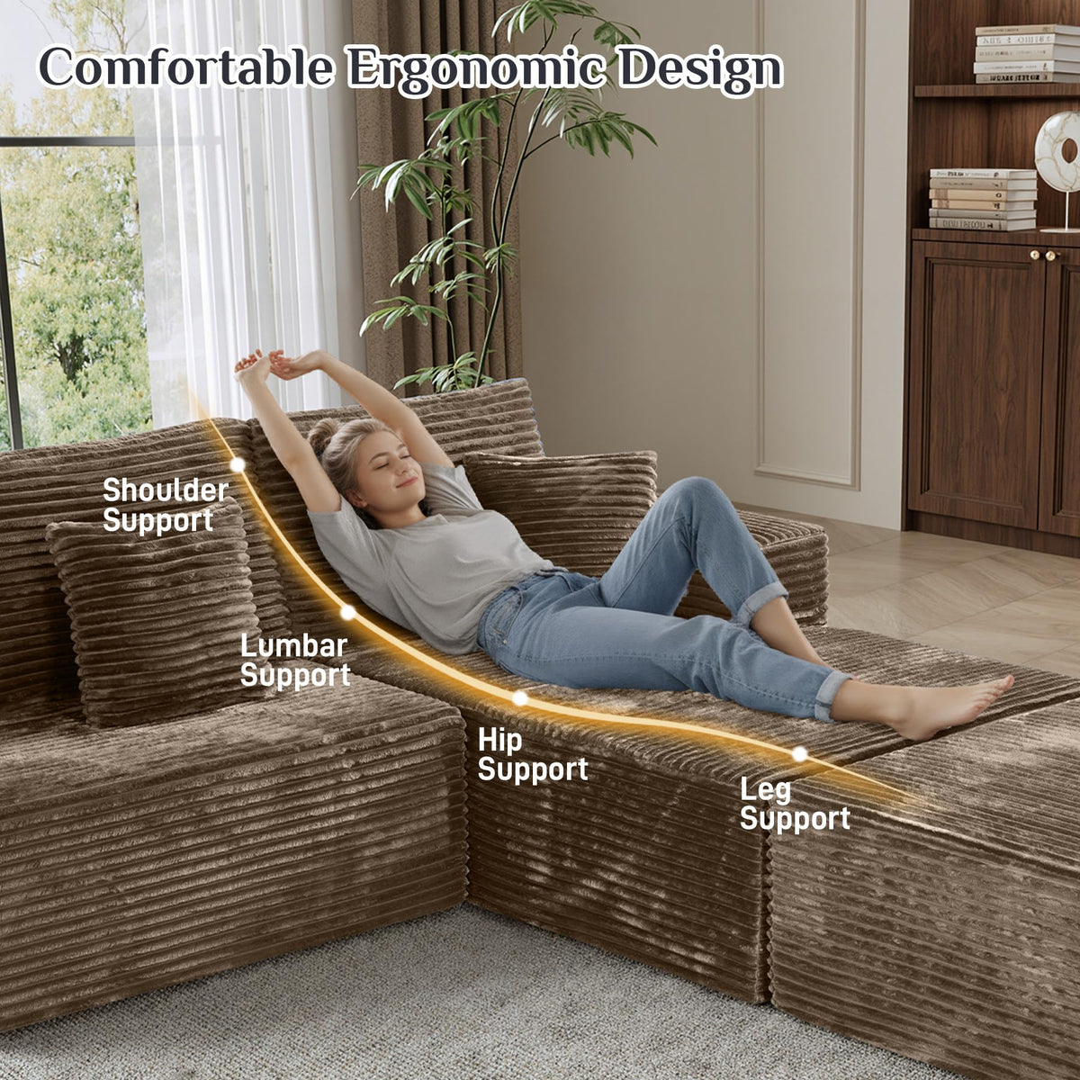 177" U-Shaped Boneless Cloud Modular Sectional Sofa, Brown
