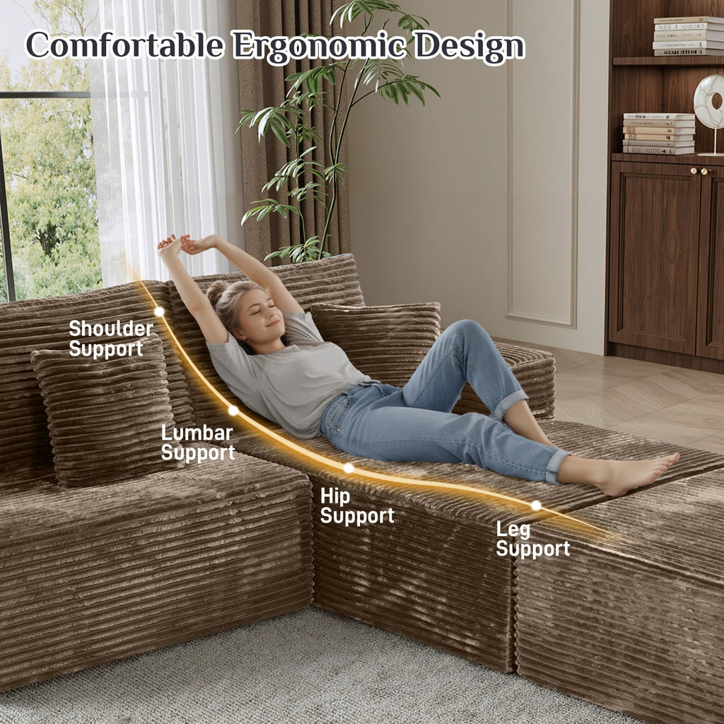 177" U-Shaped Boneless Cloud Modular Sectional Sofa, Brown