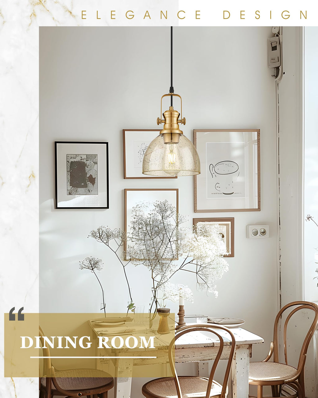 7.5" Brushed Gold Pendant Light Kitchen Island, Amber Shade
