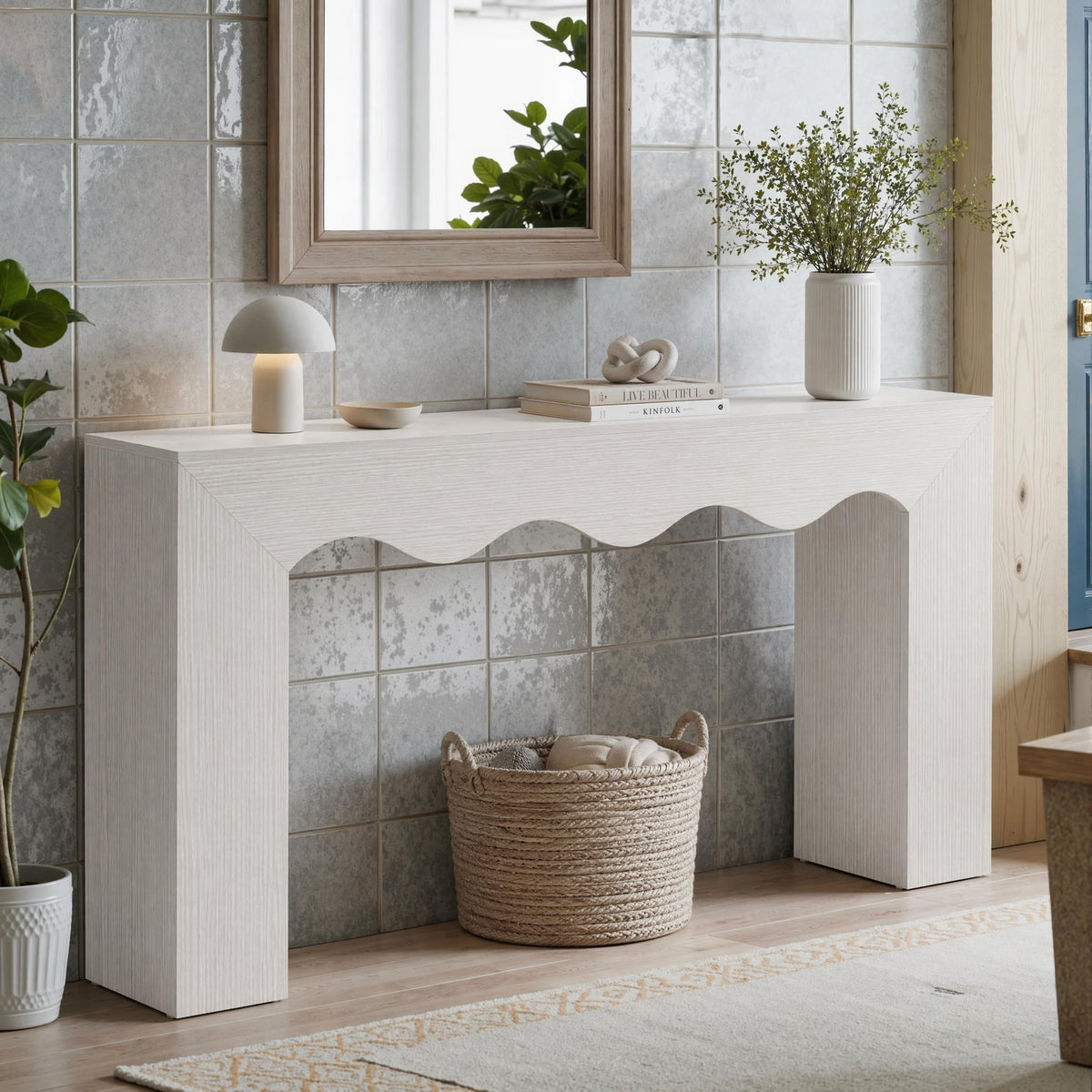 63" Farmhouse Console Table with Wavy Edge