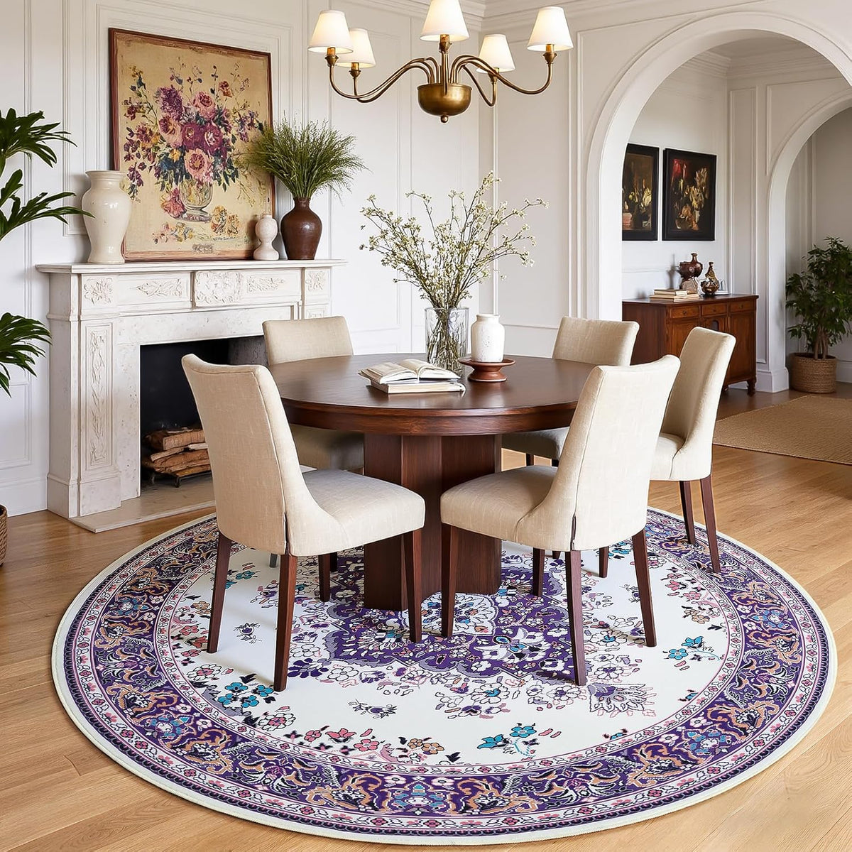 Purple Round Rug 6ft Washable Circle Rugs Bedroom