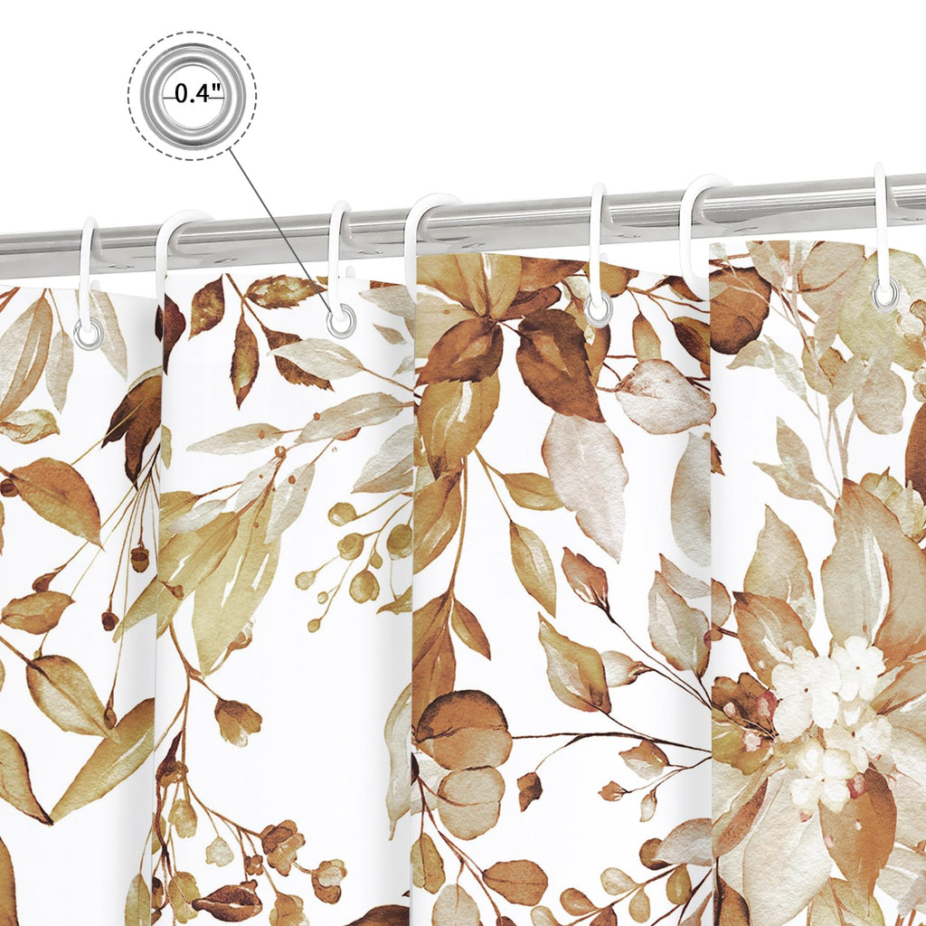 Brown Eucalyptus Shower Curtain, Watercolor Floral Print, 72x84