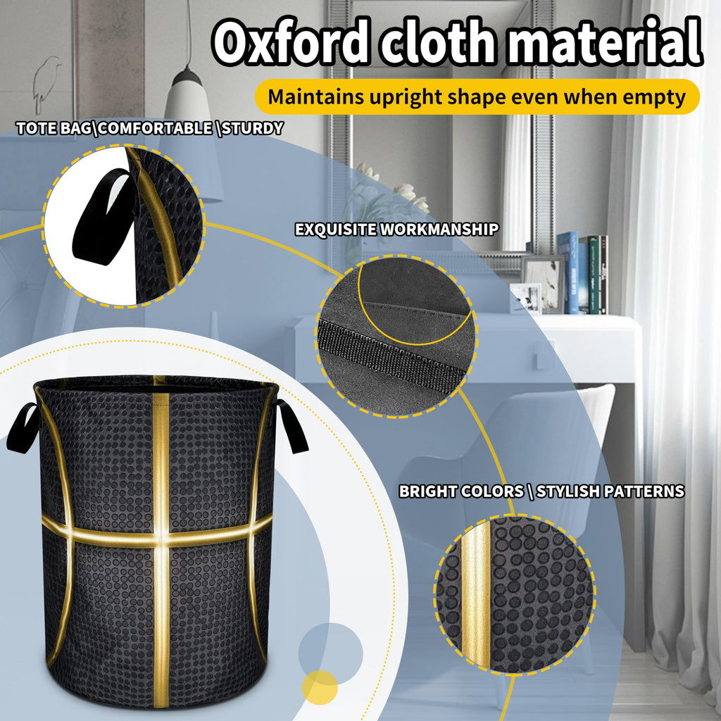 Black And Gold Basketball Laundry Basket Foldable Waterproof Oxford Cloth