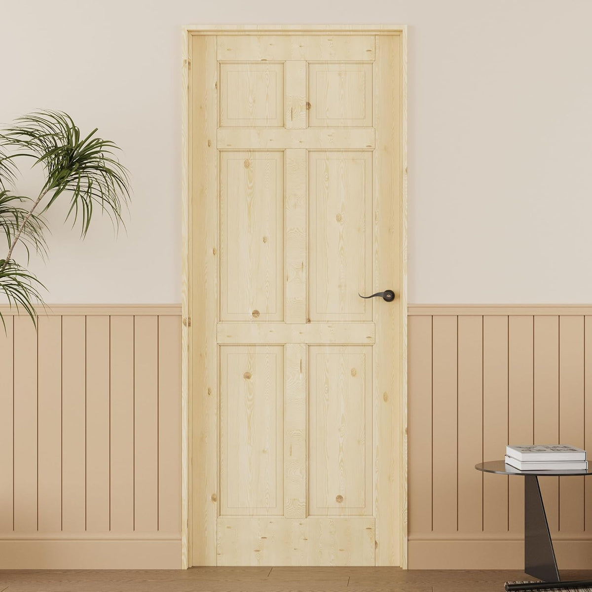 24'' x 80'' 6-Panel Wood Door, Natural Solid Pine Interior Door Slab, Arch Top, Solid Core Wooden Panel w/o Hardware, Prehung Jamb or Borehole, Pantry Doors, Single French Slab, Bedroom Door