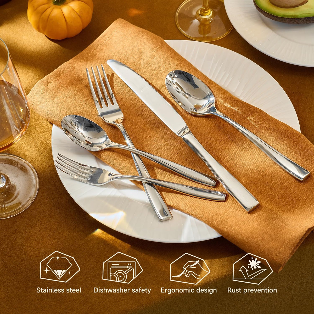 Flatware Set for 4, 20-Piece Stainless Steel Utensil Set with Forks, Knives, Spoons, Dishwasher Safe Silverware Set