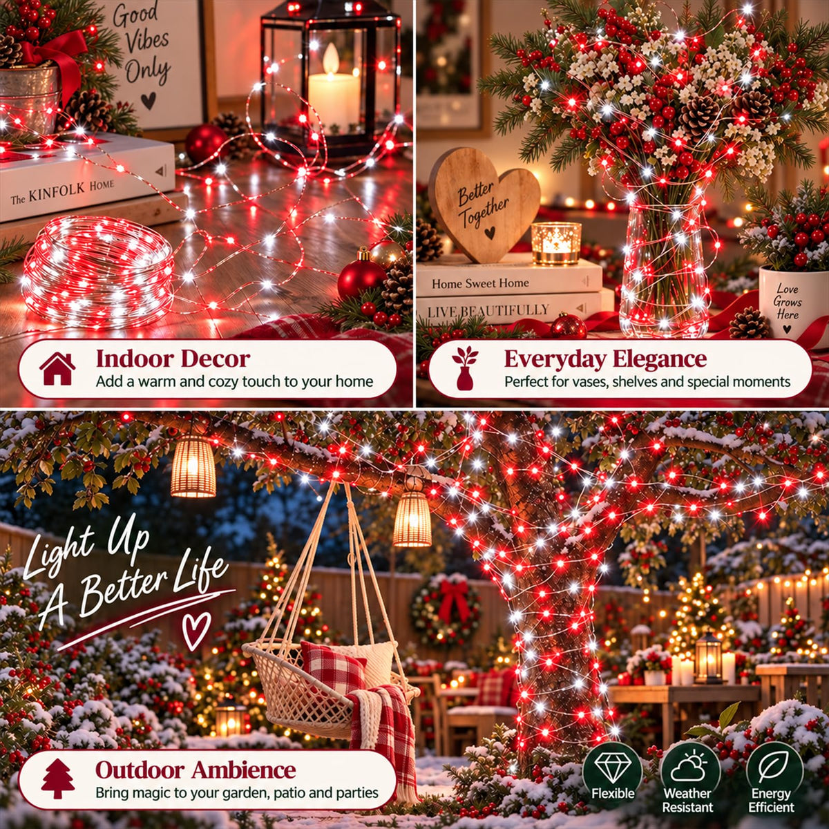 4 Pack Fairy Lights Battery Operated Twinkle Lights Remote Red Cool White