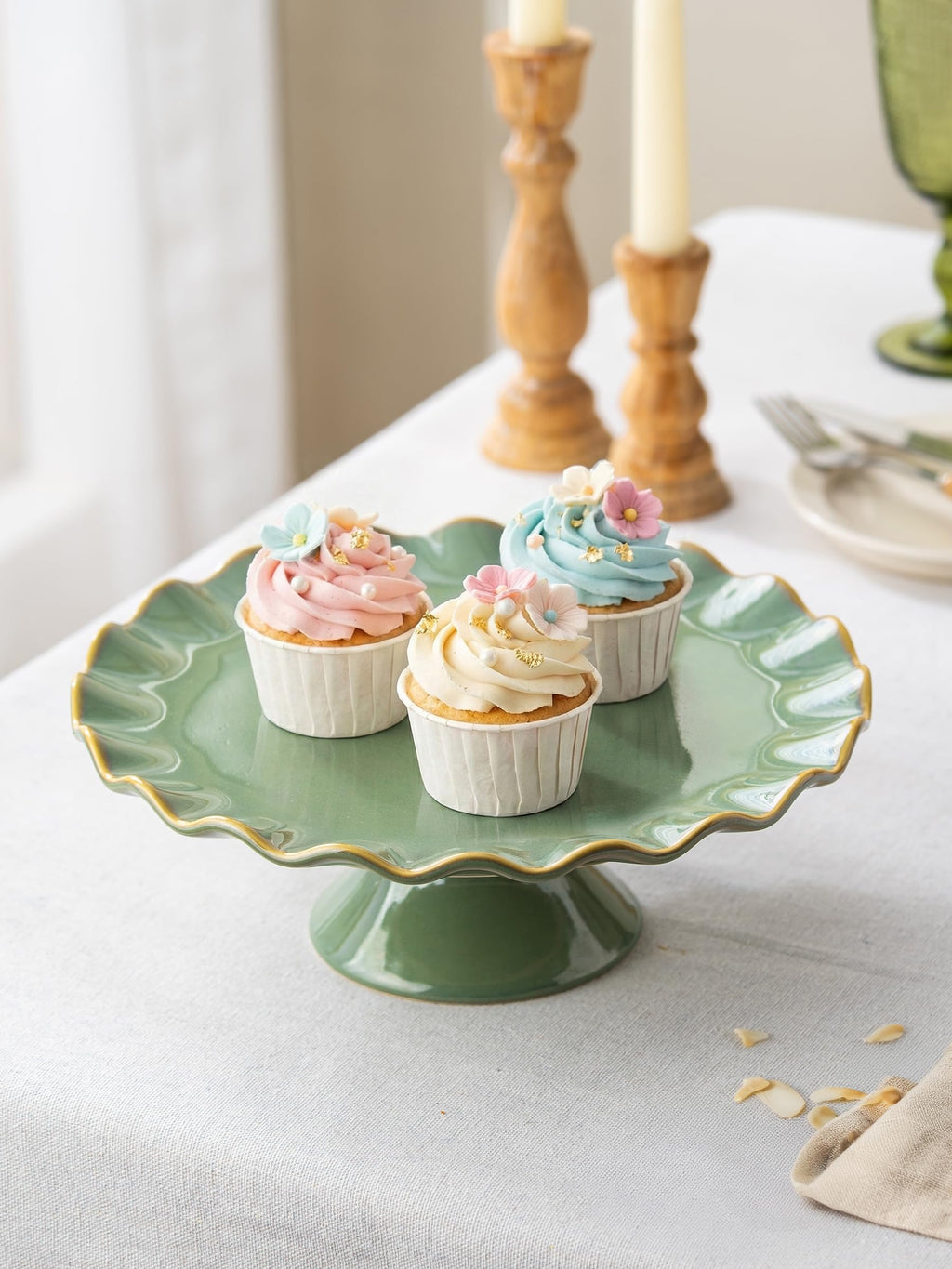 Cake Stand Ceramic, Small Cake Pedestal Stand for 8 Inch Cake, Teal