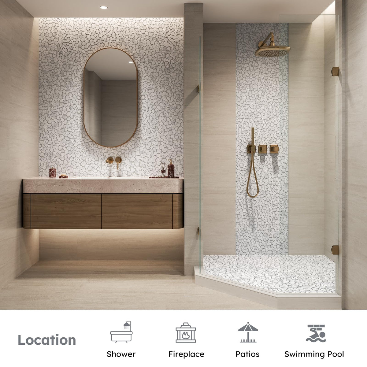 Stone for Shower Floor, Carrara White Random, 4 Sheets