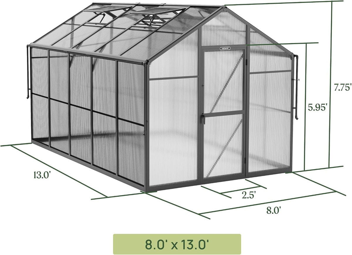 Junior Victorian Greenhouse 8ft - Durable Aluminum Frame with Polycarbonate Panels - All-Season Greenhouse for