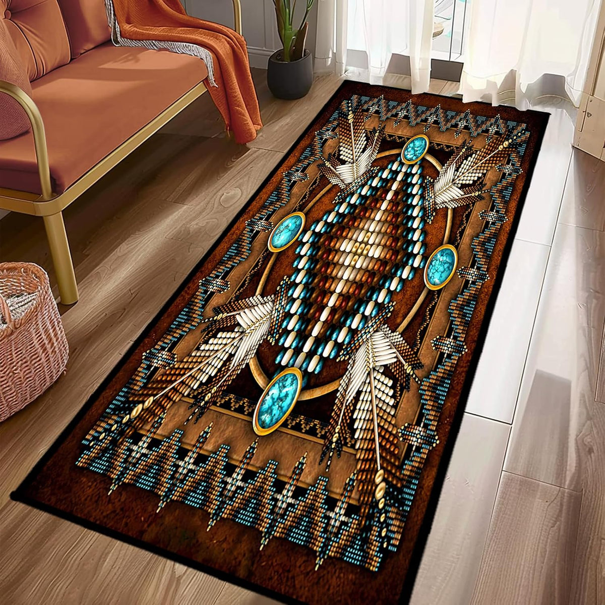 Southwestern Runner Rug 2x6,Rustic South Western Aztec Tribal Native American Indian,Vintage Throw Accent Area Rug