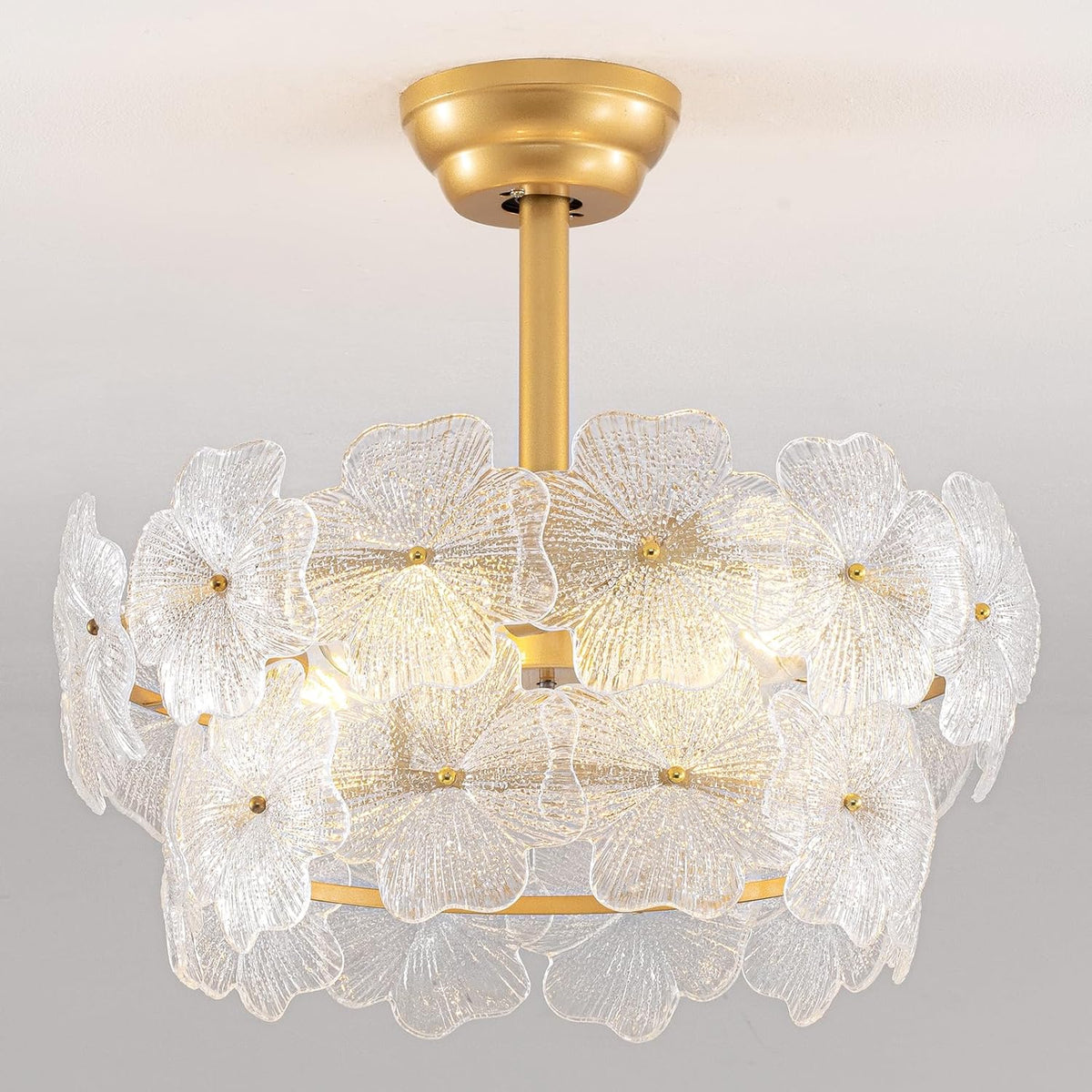 20" Gold Caged Crystal Ceiling Fan with Light & Remote