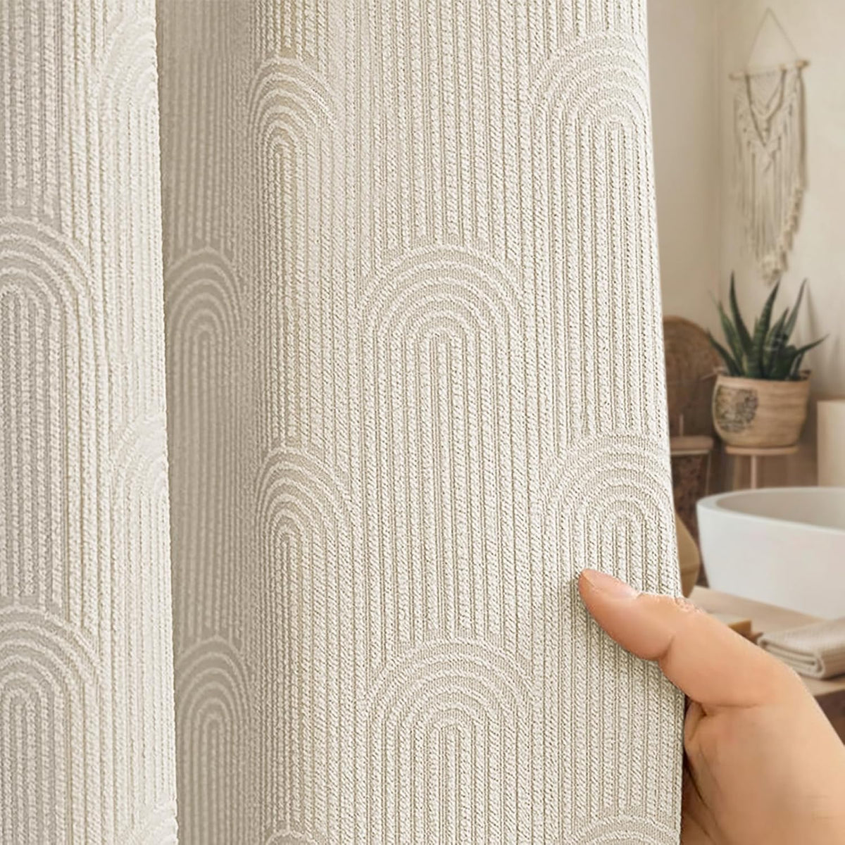 Cream Boho Cotton Shower Curtain Arch,72" W x 72" L | Minimalist Shower Curtain