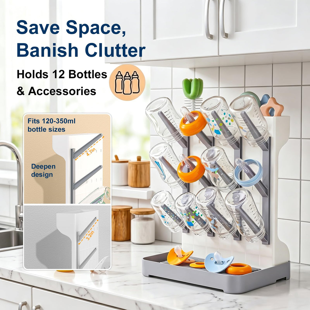 Baby Bottle Drying Rack: Space Saving Vertical Bottle Dryer Holder