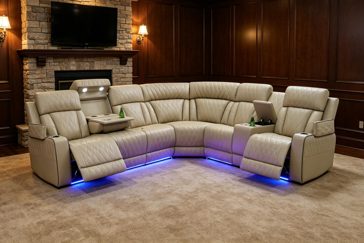 Living Room Furniture Sets, Power Recliner Sectional Sofa with LED Light
