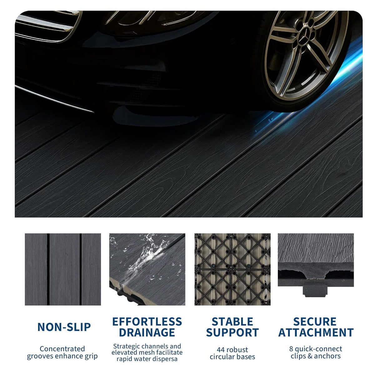 9Pack 12x12 Interlocking Composite Deck Tiles, Waterproof Composite Wood Outdoor Flooring for Patio & Balcony