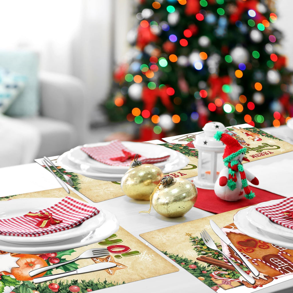 Christmas Placemats Set of 6 Retro Xmas Plastic Table Mat 17×13×0.04in