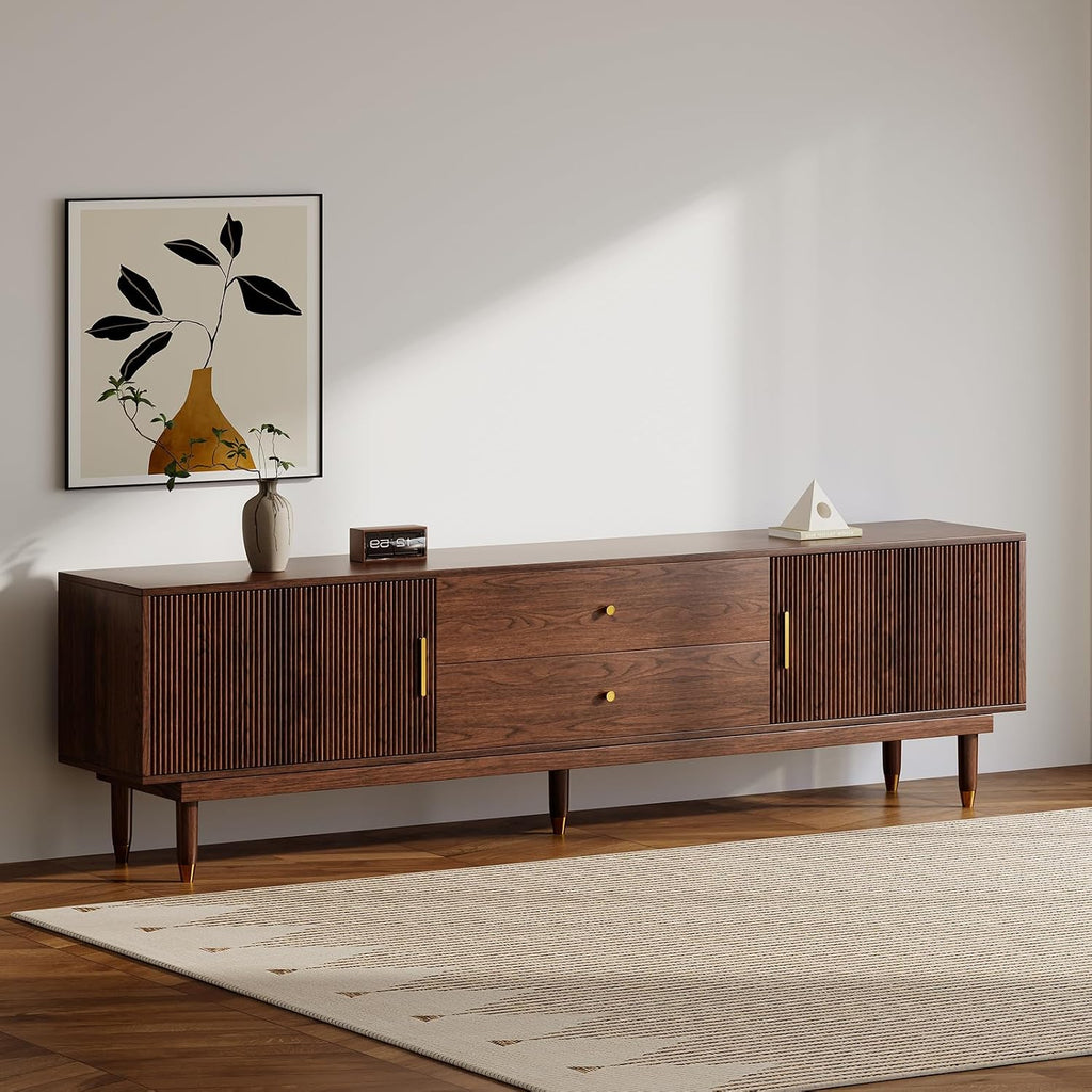 78.7" Mid Century Modern TV Stand for 90 inch TV , Walnut | TV Console with 2 Storage Cabinet & 2 Drawers