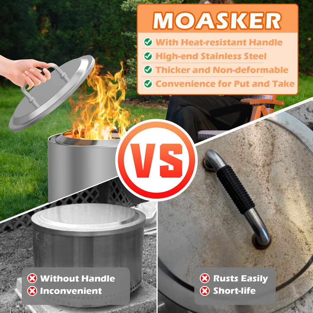 Fire Pit Lid for Ranger 15" Accessories, Round Fire Pit Cover for Lid Ranger 2.0/1.0, Stainless Steel Lid with Handle
