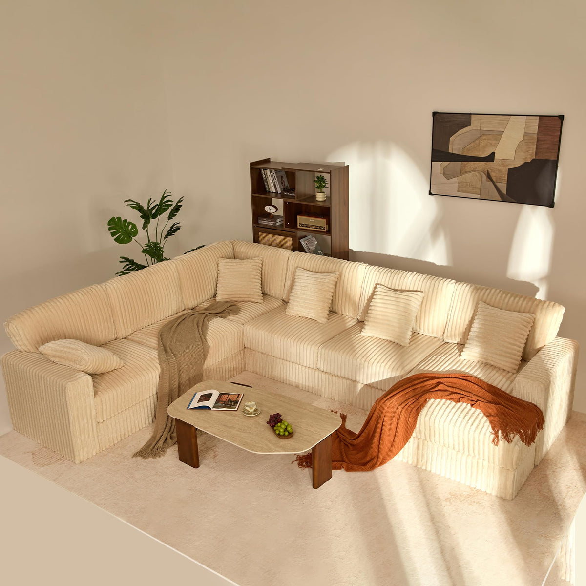 139" U-Shaped Cloud Couch, Modular Sectional, Deep Seats, White